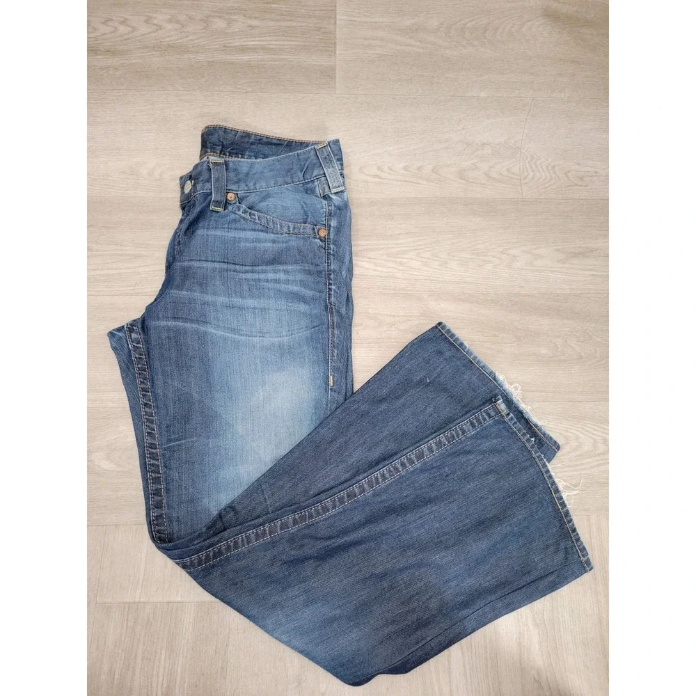 True Religion Billy Super T Jeans Men's 36 Blue Distressed Made USA Bootcut Y2K
